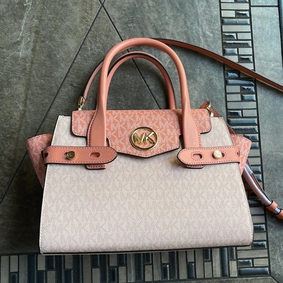 Michael Kors Carmen Medium Color-Block Logo Flap Satchel Sherbert - Picture 10 of 16